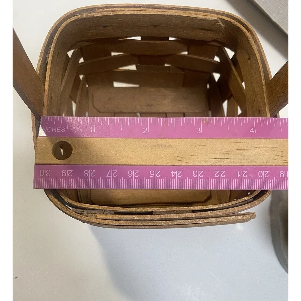 Longaberger Handmade Woven Basket 4.5 x 4.5 Fixed Handle 1987 Signed